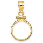 Lataa kuva Galleria-katseluun, 14K Yellow Gold Holds 13mm x 1mm Coins or United States 1.00 Dollar or Mexican 2 Peso Screw Top Coin Holder Bezel Pendant
