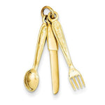 將圖片載入圖庫檢視器 14K Yellow Gold Knife Fork Spoon Silverware 3D Pendant Charm
