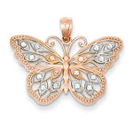 Charger l&#39;image dans la galerie, 14k Rose Gold Rhodium Butterfly Open Back Pendant Charm
