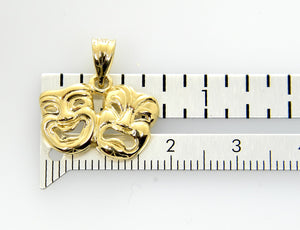 14k Yellow Gold Comedy Tragedy Theater Masks Pendant Charm