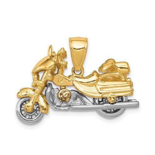 14k Gold Two Tone Motorcycle 3D Moveable Pendant Charm