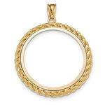 Lataa kuva Galleria-katseluun, 14K Yellow Gold 1 oz or One Ounce American Eagle Coin Holder Rope Polished Prong Bezel Pendant Charm Screw Top for 32.6mm x 2.8mm Coins
