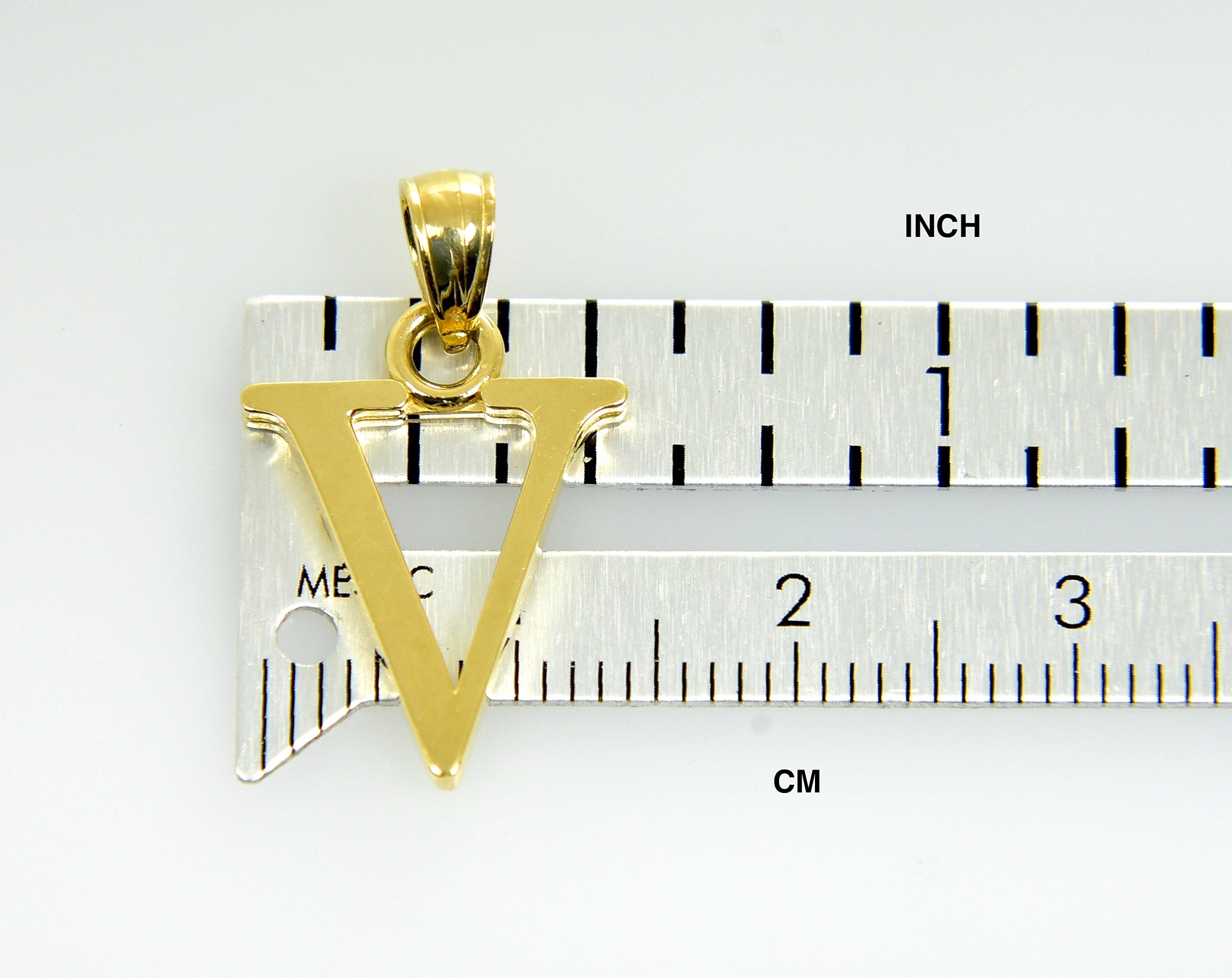 14K Yellow Gold Uppercase Initial Letter V Block Alphabet Large Pendant Charm