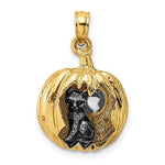 Afbeelding in Gallery-weergave laden, 14k Yellow Gold Pumpkin Halloween Jack O Lantern Cat Pendant Charm
