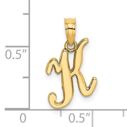 14K Yellow Gold Script Initial Letter K Cursive Alphabet Pendant Charm
