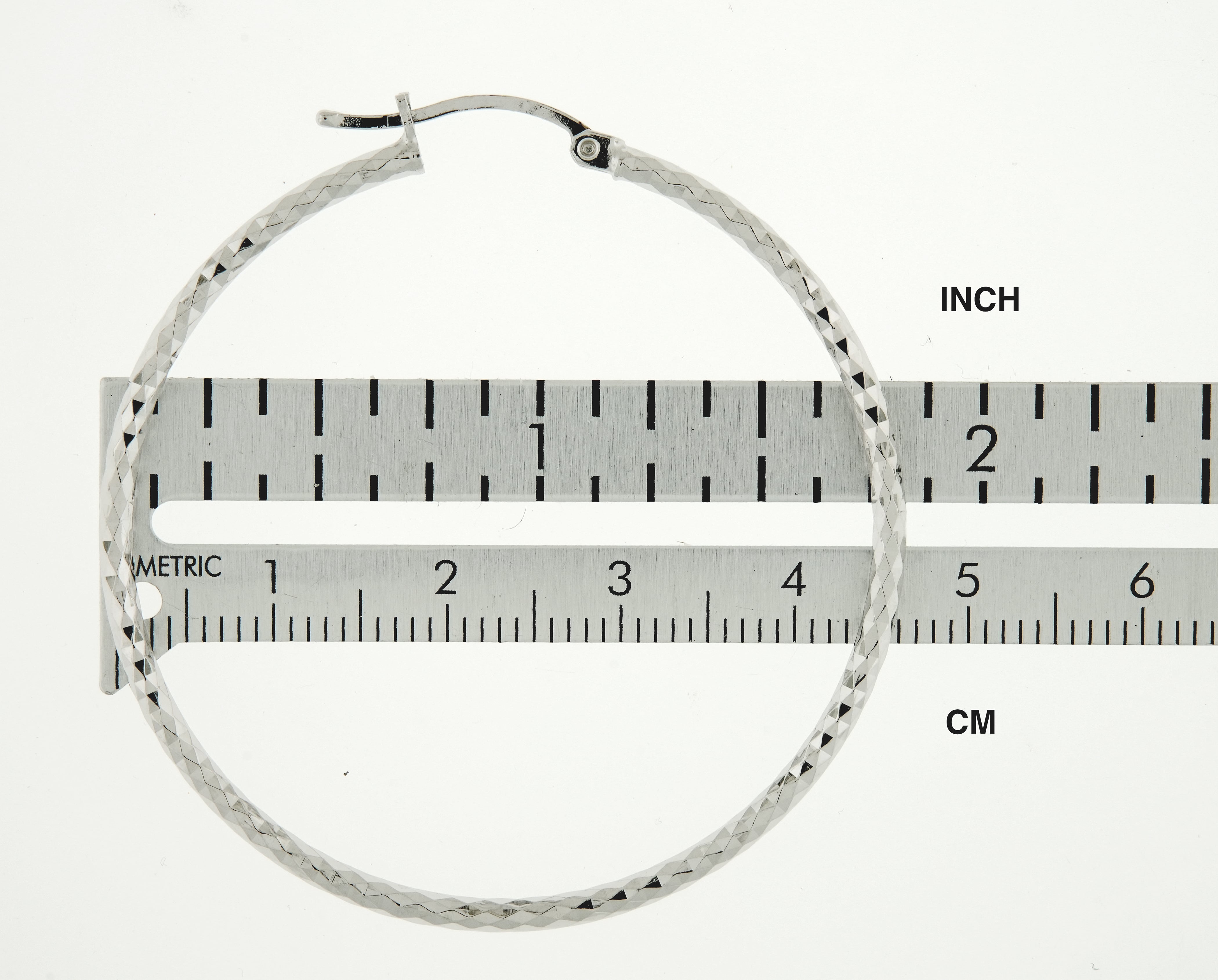 Sterling Silver Diamond Cut Classic Round Hoop Earrings 45mm x 2mm