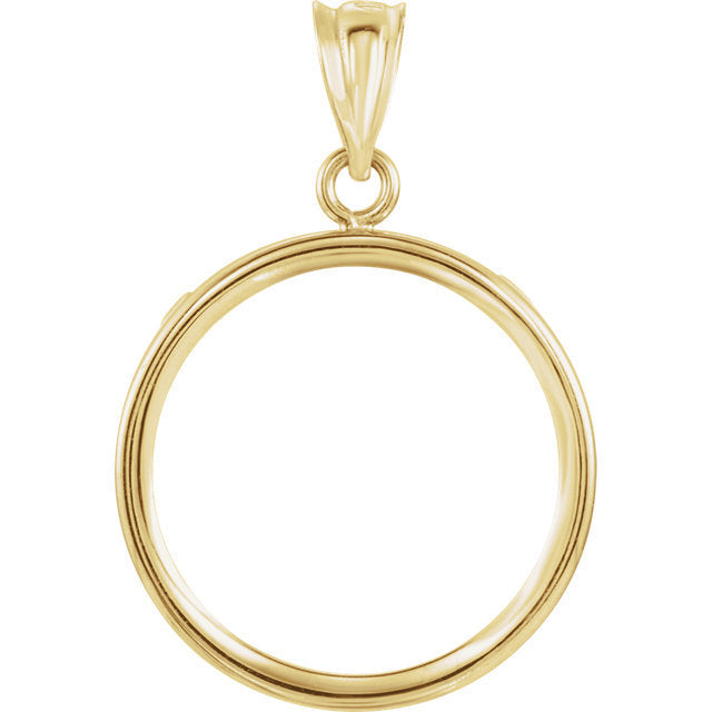 14k yellow gold holds 17.9mm x 1.2mm coins or united states us $2.50 dollar or chinese panda 1/10oz ounce coin holder tab back frame pendant