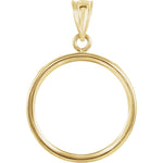 Load image into Gallery viewer, 14K Yellow Gold Holds 17.9mm x 1.2mm Coins or United States US $2.50 Dollar or Chinese Panda 1/10oz Ounce Coin Holder Tab Back Frame Pendant
