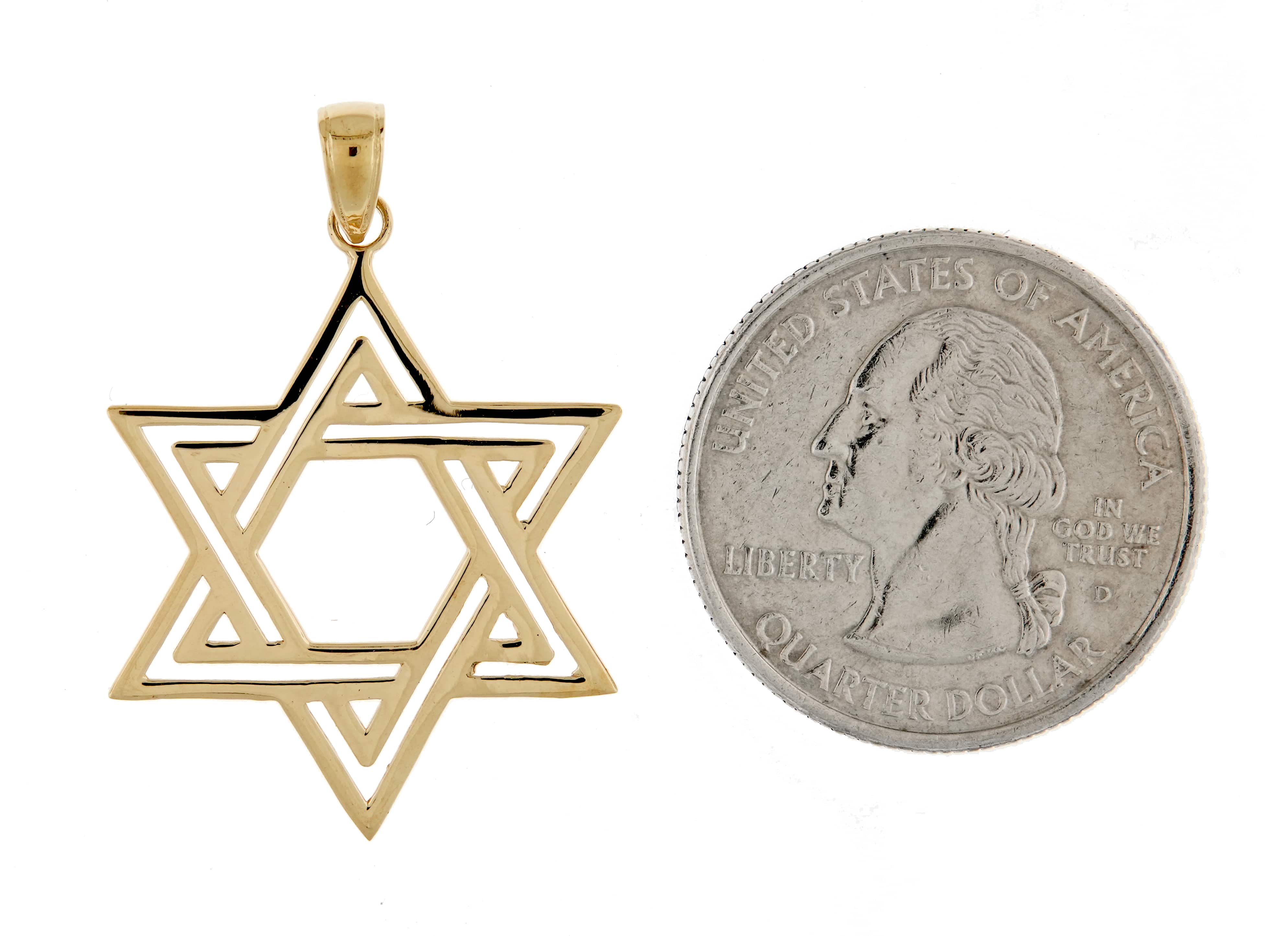 14K Yellow Gold Star of David Pendant Charm