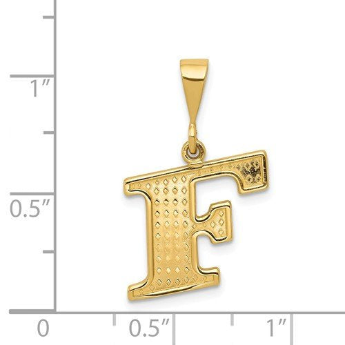 14K Yellow Gold Uppercase Initial Letter F Block Alphabet Pendant Charm