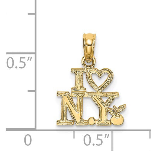 10K Yellow Gold I Heart Love NY New York City Travel Pendant Charm