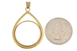 Afbeelding in Gallery-weergave laden, 14K Yellow Gold 1/4 oz One Fourth Ounce American Eagle Teardrop Coin Holder Prong Bezel Pendant Charm for 22mm x 1.8mm
