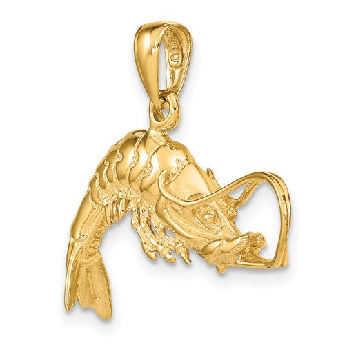 14k Yellow Gold Shrimp 3D Pendant Charm