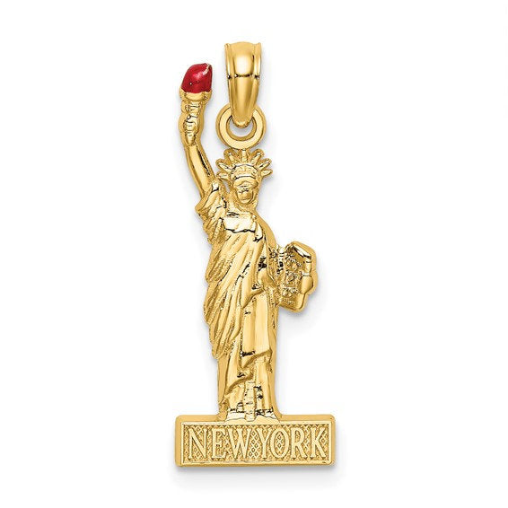 Load image into Gallery viewer, 14k yellow gold enamel new york statue liberty pendant charm