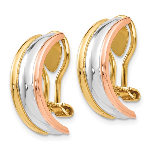 14k Yellow White Rose Gold Tri Color Non Pierced Clip On Huggie Earrings