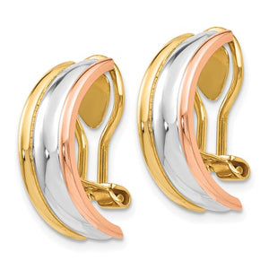 14k Yellow White Rose Gold Tri Color Non Pierced Clip On Huggie Earrings