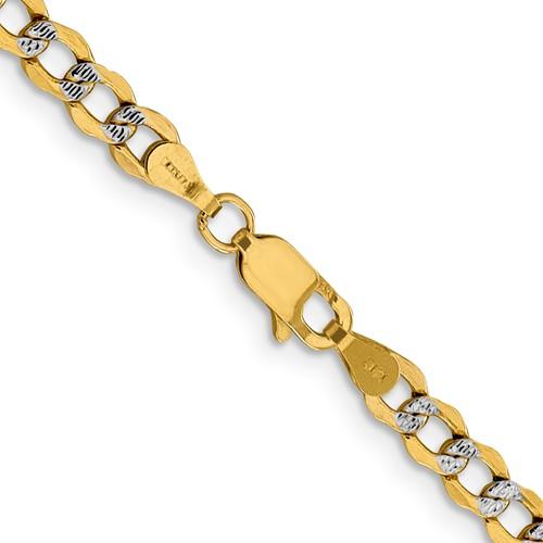 14K Yellow Gold with Rhodium 4.3mm Pavé Curb Bracelet Anklet Choker Necklace Pendant Chain with Lobster Clasp