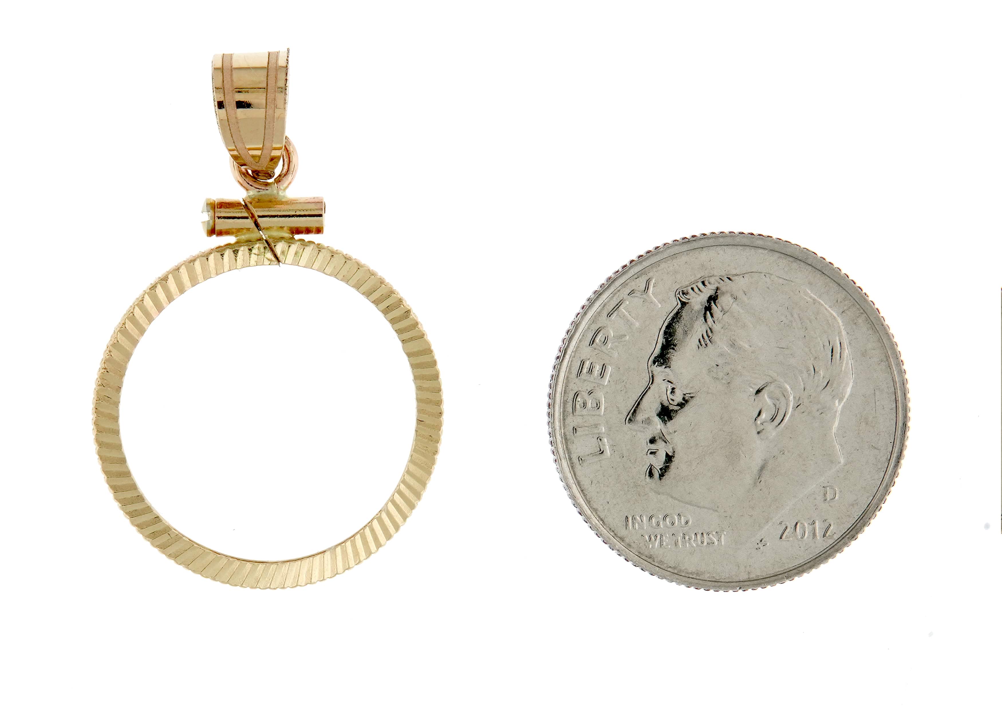14K Yellow Gold Holds 1/10 oz One Tenth Ounce American Eagle Coin Holder Bezel Pendant Charm Screw Top for 16.5mm x 1.3mm Coins