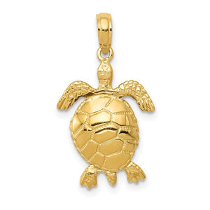 14k Yellow Gold Turtle 3D Pendant Charm