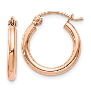 14K Rose Gold 15mm x 2mm Classic Round Hoop Earrings
