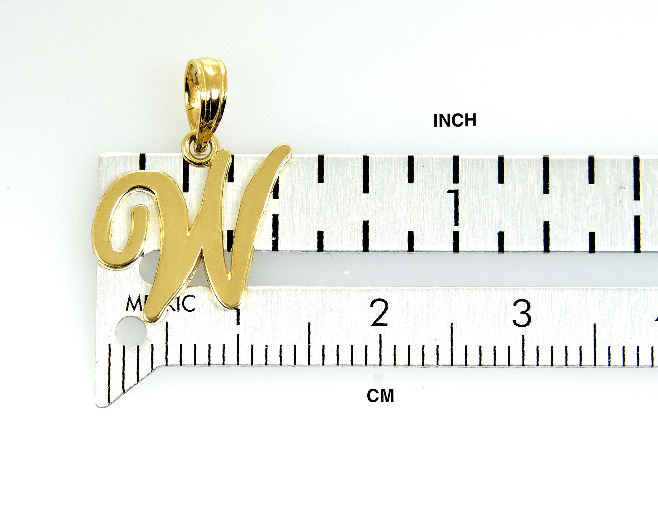 14K Yellow Gold Script Initial Letter W Cursive Alphabet Pendant Charm