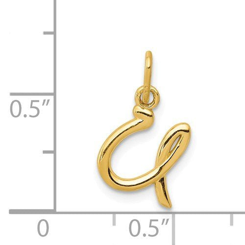 14K Yellow Gold Lowercase Initial Letter U Script Cursive Alphabet Pendant Charm