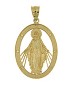 Lade das Bild in den Galerie-Viewer, 14k Yellow Gold and Rhodium Blessed Virgin Mary Miraculous Medal Oval Pendant Charm
