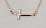 이미지를 갤러리 뷰어에 로드 , 14k Rose Gold Sideways Curved Cross Necklace 19 Inches
