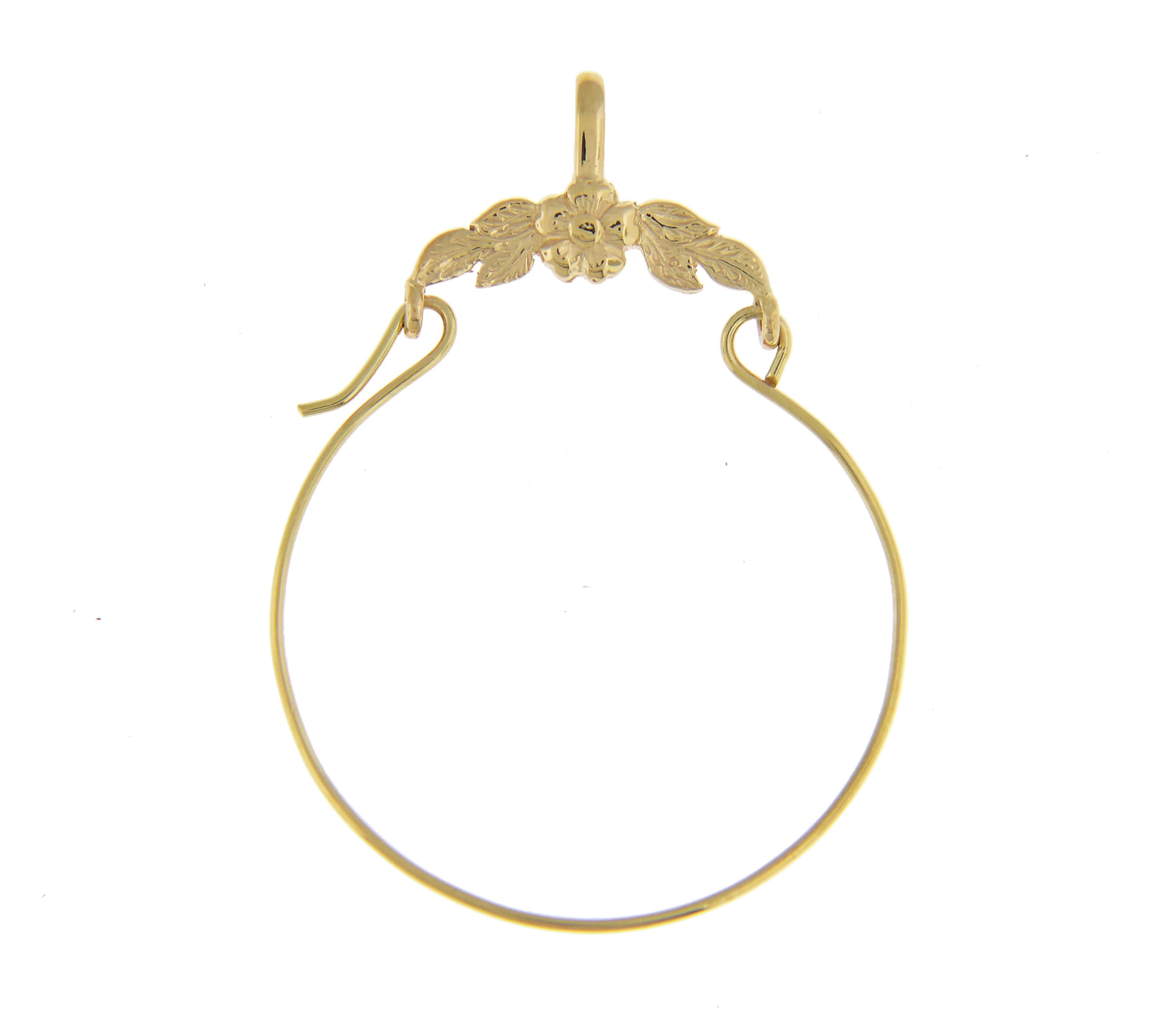 14K Yellow Gold Flower Floral Design Charm Holder Pendant