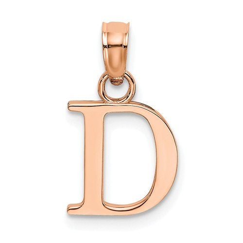 14K Rose Gold Uppercase Initial Letter D Block Alphabet Pendant Charm