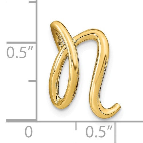 14k Yellow Gold Initial Letter N Cursive Chain Slide Pendant Charm