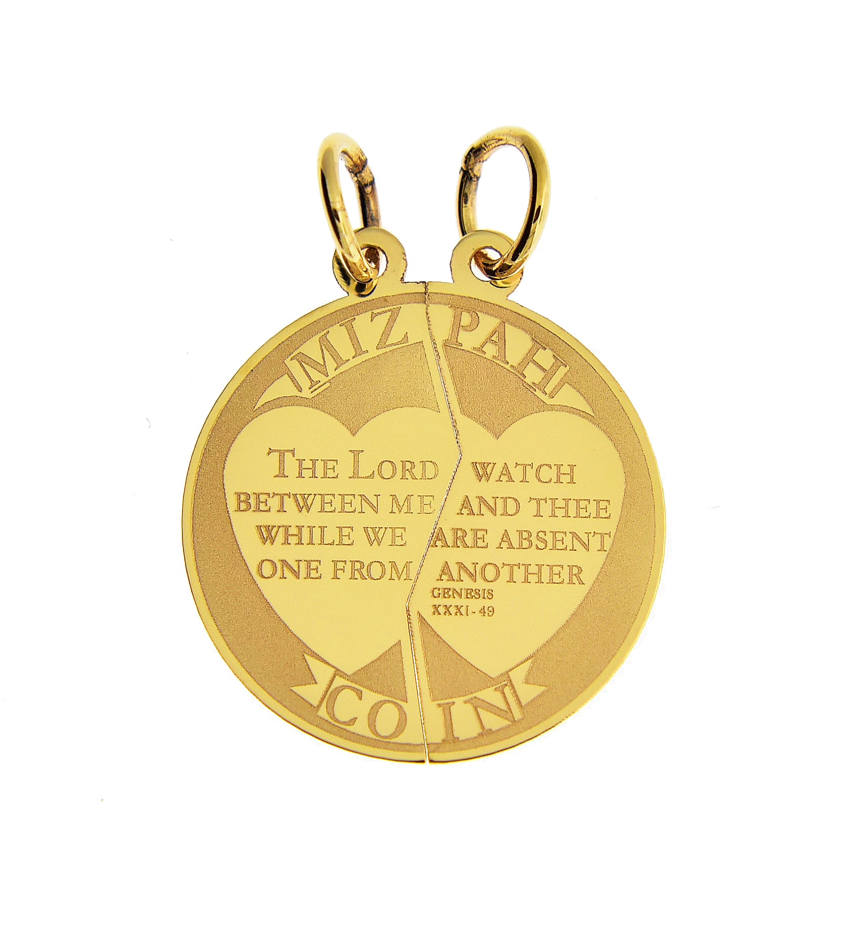 14k Yellow Gold Mizpah Coin 2 Piece Break Apart Pendant Charm