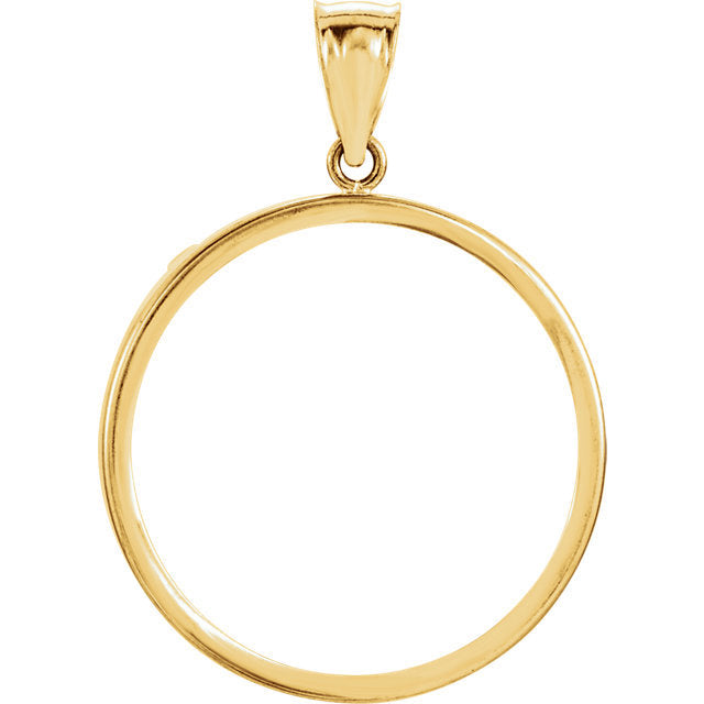 14k yellow gold holds 27mm x 2.2mm coins or american eagle 1/2 oz ounce south african krugerrand 1/2 oz ounce coin holder tab back frame pendant