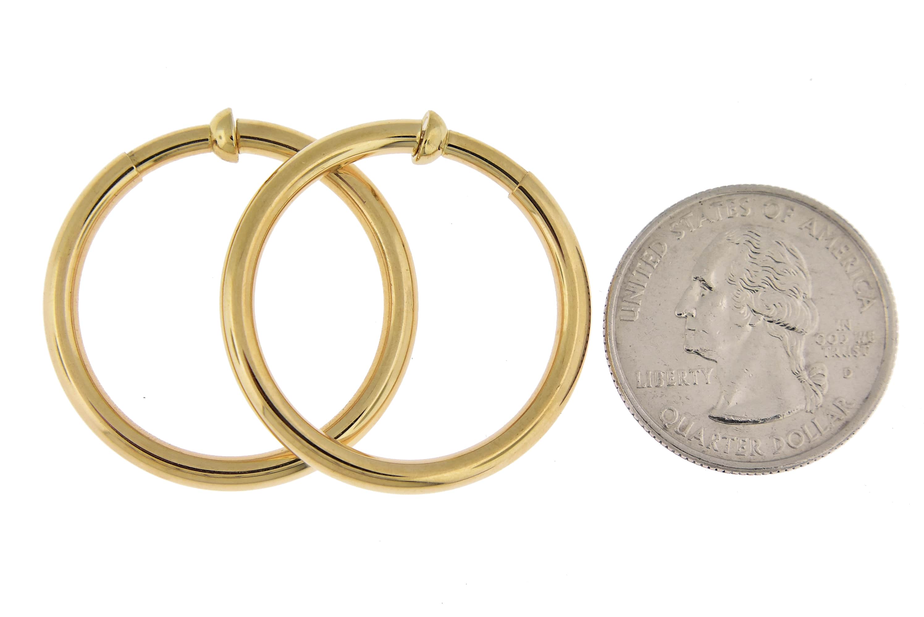 14K Yellow Gold 30mm x 3mm Non Pierced Round Hoop Earrings