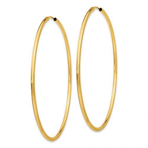 14K Yellow Gold 60mm x 2mm Round Endless Hoop Earrings