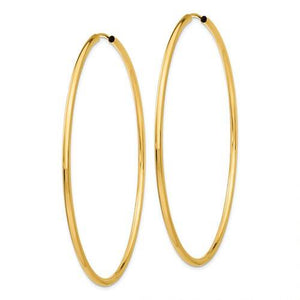 14K Yellow Gold 60mm x 2mm Round Endless Hoop Earrings