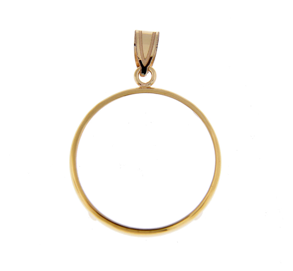 14k yellow gold holds 22mm coins 1/4 oz american eagle panda us $5 jamestown dollar 2 rand coin holder prong bezel pendant charm