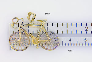14k Gold Two Tone Large Bicycle Moveable 3D Pendant Charm - [cklinternational]