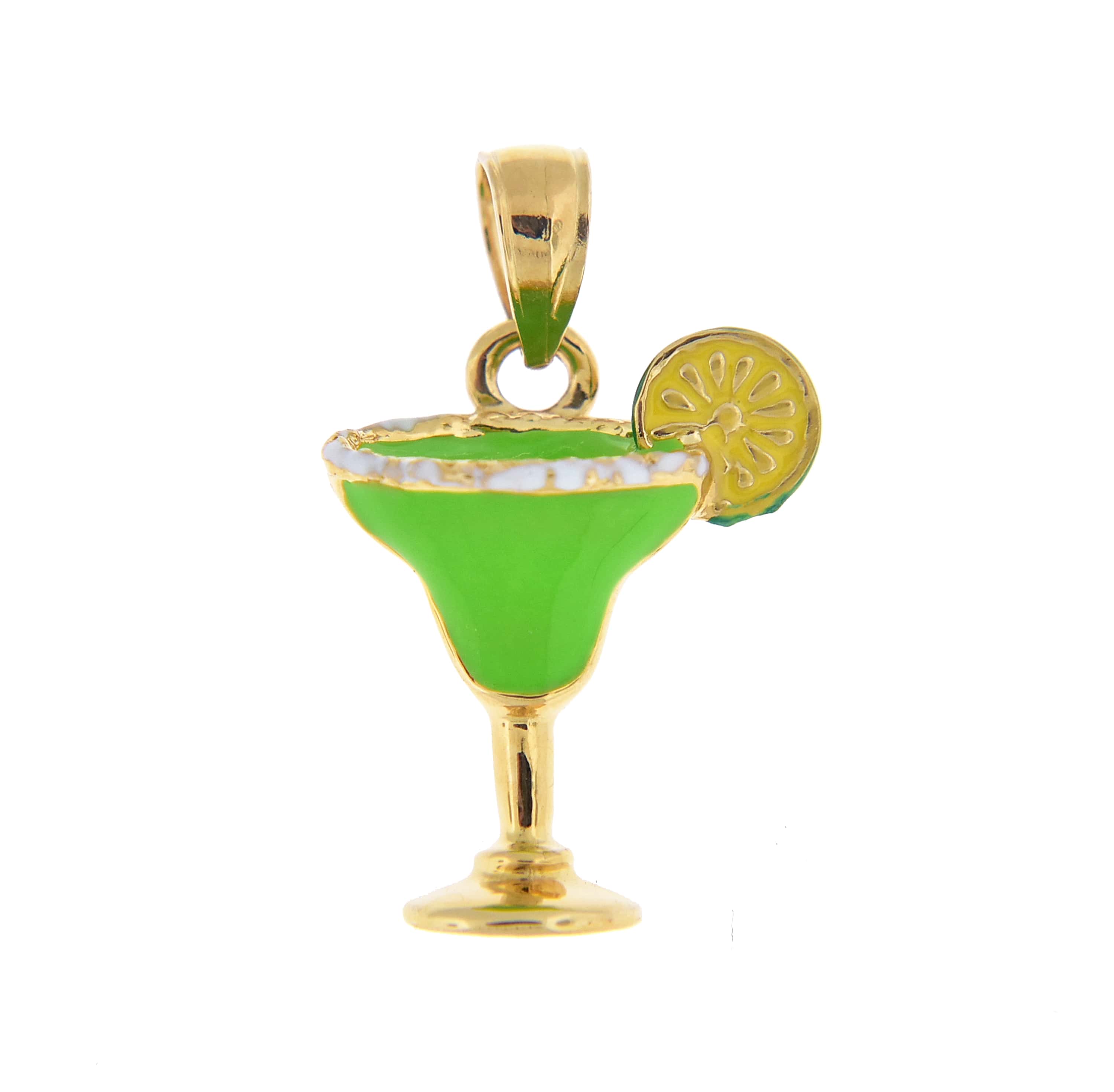14k Yellow Gold Enamel Green Margarita Cocktail Drink Pendant Charm