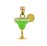 Indlæs billede til gallerivisning 14k Yellow Gold Enamel Green Margarita Cocktail Drink Pendant Charm
