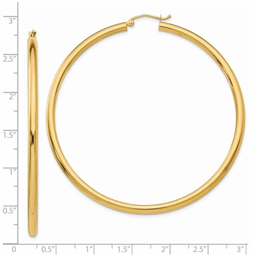 14K Yellow Gold 65mm x 3mm Classic Round Hoop Earrings