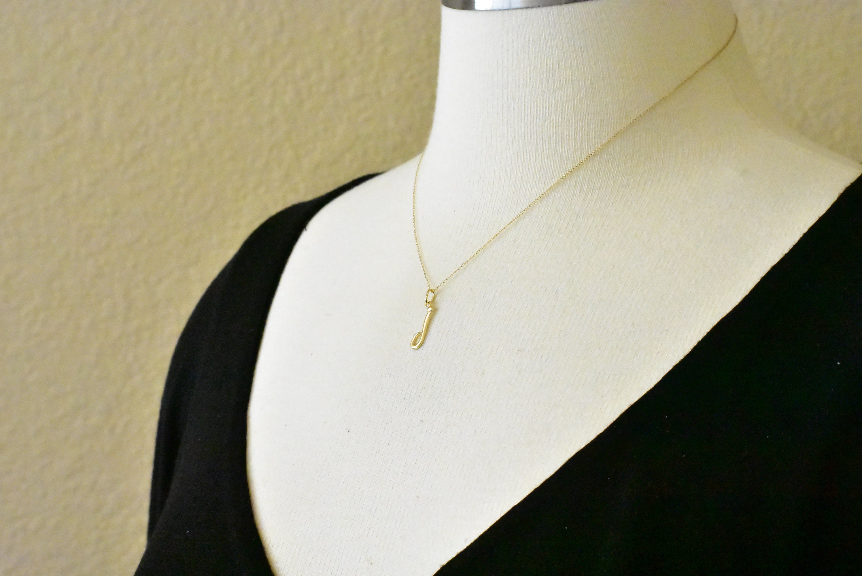 14K Yellow Gold Lowercase Initial Letter J Script Cursive Alphabet Pendant Charm