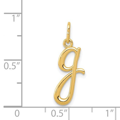 14K Yellow Gold Lowercase Initial Letter G Script Cursive Alphabet Pendant Charm