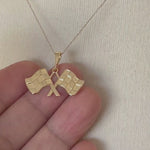 Load and play video in Gallery viewer, 14k Yellow Gold Racing Flags Checkered Pendant Charm
