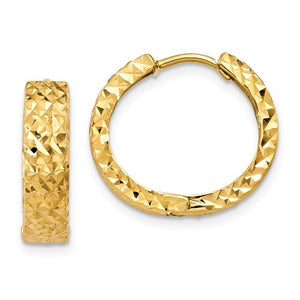 14k Yellow Gold Classic Textured Hinged Hoop Huggie Earrings