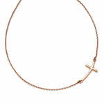 將圖片載入圖庫檢視器 14k Rose Gold Sideways Curved Cross Necklace 19 Inches
