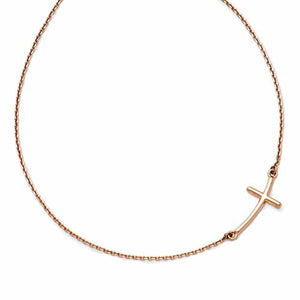 14k Rose Gold Sideways Curved Cross Necklace 19 Inches