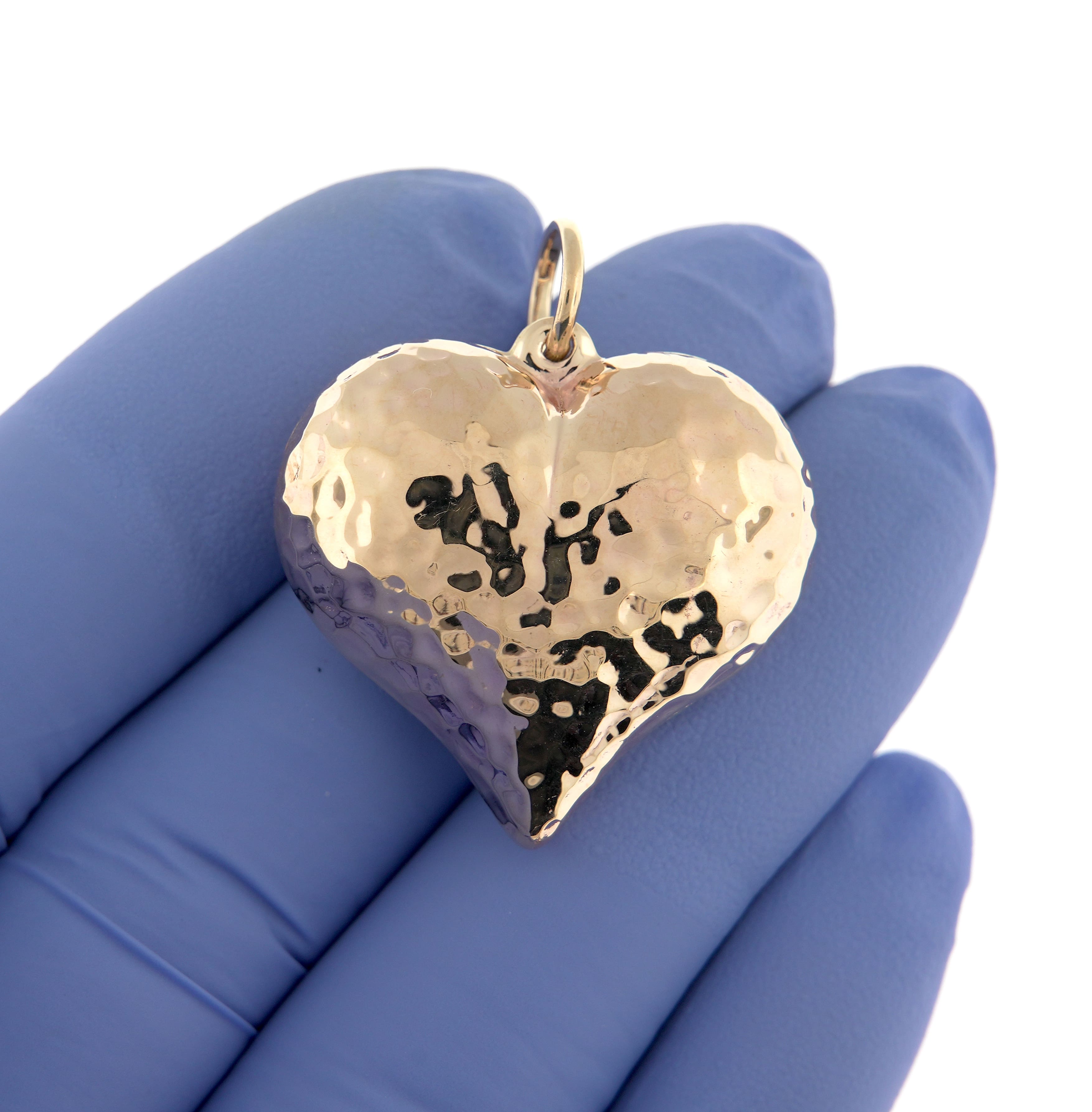 14k Yellow Gold Hammered Heart Charm Holder Necklace