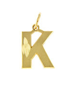 Lataa kuva Galleria-katseluun, 10K Yellow Gold Uppercase Initial Letter K Block Alphabet Diamond Cut Pendant Charm
