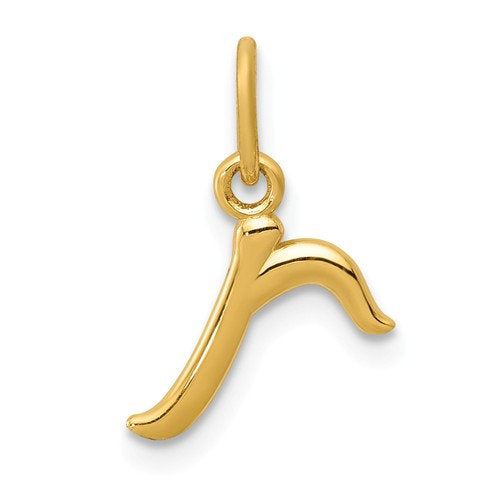 14K Yellow Gold Lowercase Initial Letter R Script Cursive Alphabet Pendant Charm